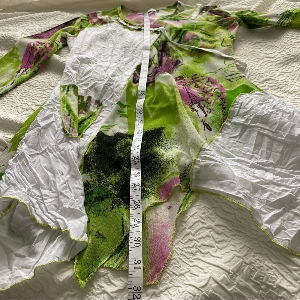Artistic Green & White Asymmetrical ME Made in France Mix fabric Bogo tunic Smal - Picture 11 of 12